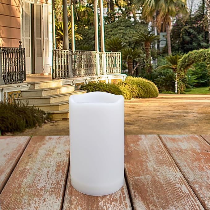 5" Outdoor Battery Operated Candle Waterproof Led Pillar Lights Flickering Flameless Candles with Timer Realistic Fake Electric Pillars for Lantern Garden Wedding Halloween Christmas Decorations,White
