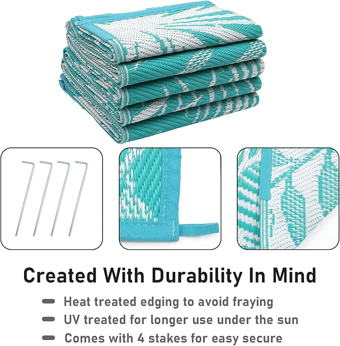 HiiARug Outdoor Rug 5x7 Reversible Plastic Straw Rug Waterproof Patio Rugs for Patios Clearance RV Mat for Outside Outdoor Carpet for RV Porch Deck Beach Camper Backyard