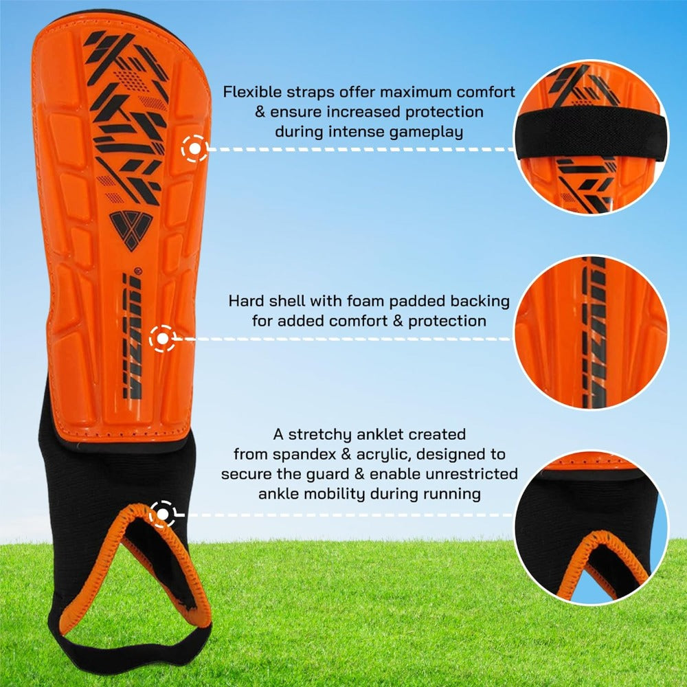 Malaga Soccer Shin Guard with Adjustable Straps-Orange/Black