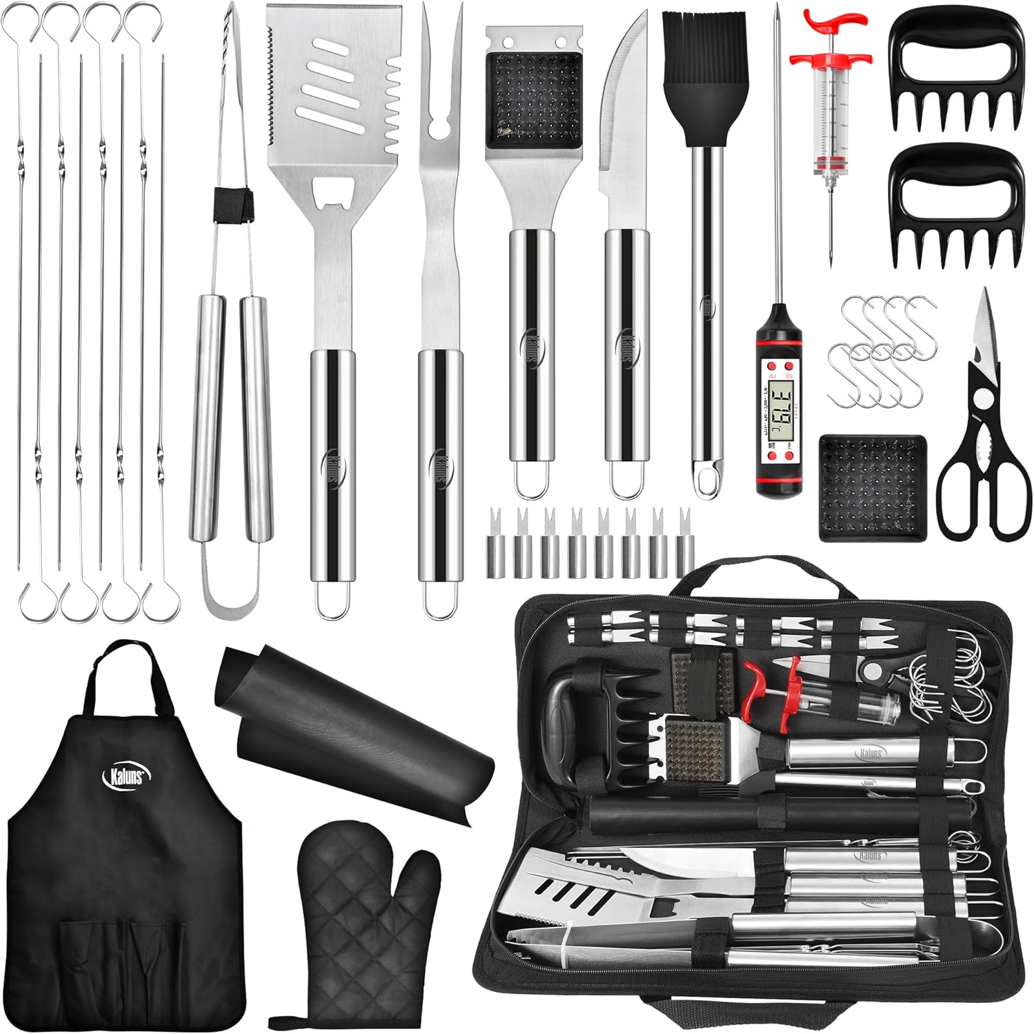 Kaluns BBQ Accessories, Complete Grill Set Grilling Gifts for Men Dad, 40 Pcs Premium Heavy Duty Stainless Steel Barbecue Grill Accessories for Outdoor Grill for Men Dad