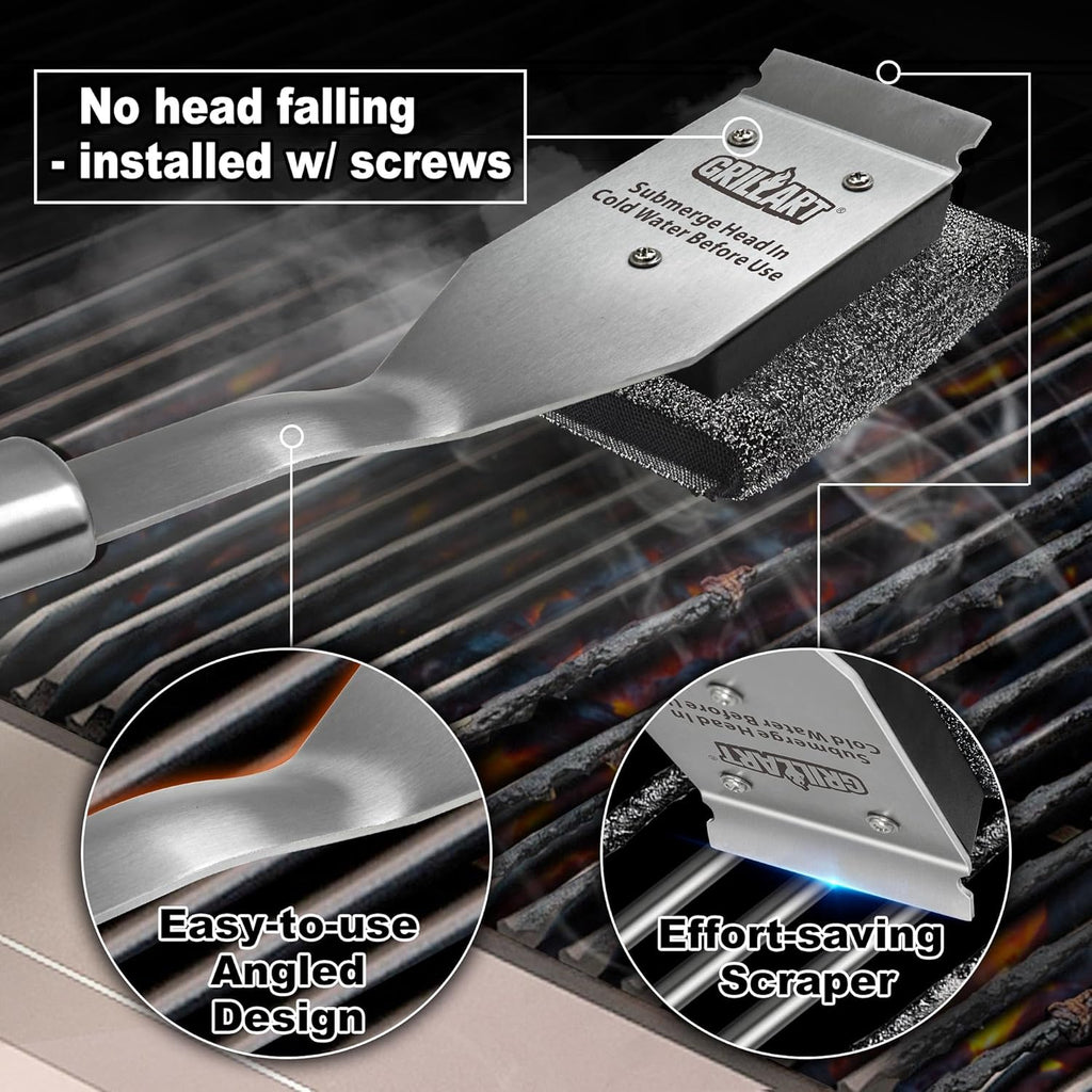 GRILLART Grill Brush Bristle Free, Safe Grill Brush for Outdoor Grill, SteamWizards BBQ Grill Cleaning Brush Kit, Replaceable Head Grill Scraper Tool, Grill Cleaner BBQ Accessories, Gifts for Men/Dad