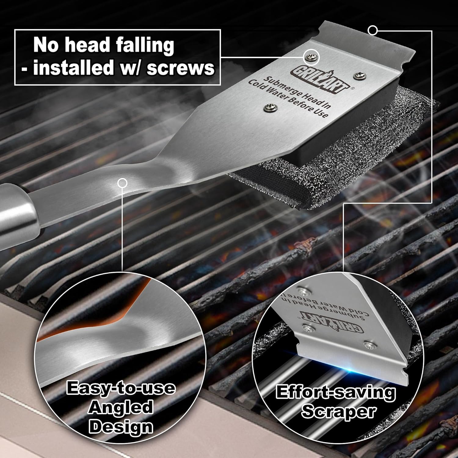 GRILLART Grill Brush Bristle Free, Safe Grill Brush for Outdoor Grill, SteamWizards BBQ Grill Cleaning Brush Kit, Replaceable Head Grill Scraper Tool, Grill Cleaner BBQ Accessories, Gifts for Men/Dad