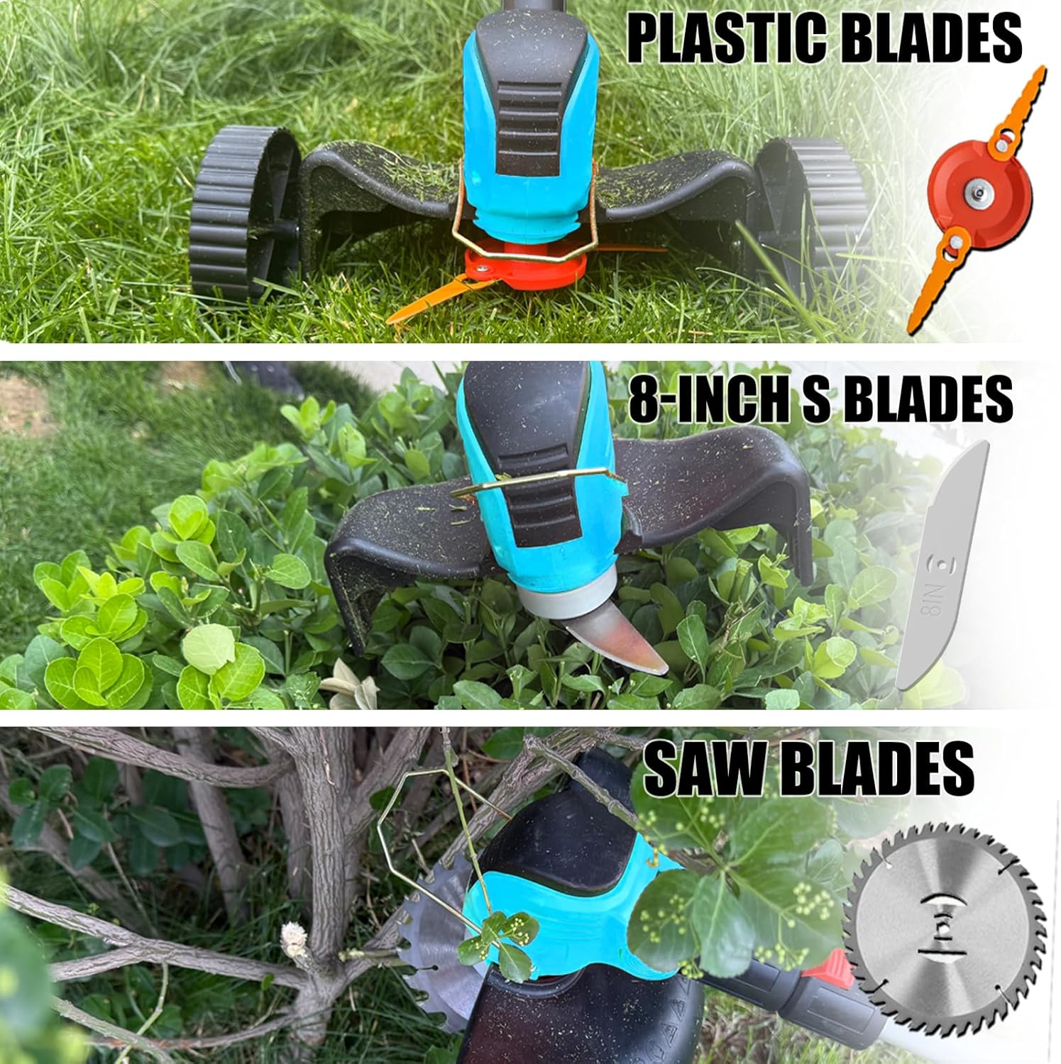 Electric Weed Wacker Cordless Eater Battery Powered,21V/4.0Ah Lightweight No-String Weed Trimmer with 2 Battery Operated& Wheels,3 in 1 Stringless Grass Trimmer/Edger/Brush Cutter for Garden Yard Lawn