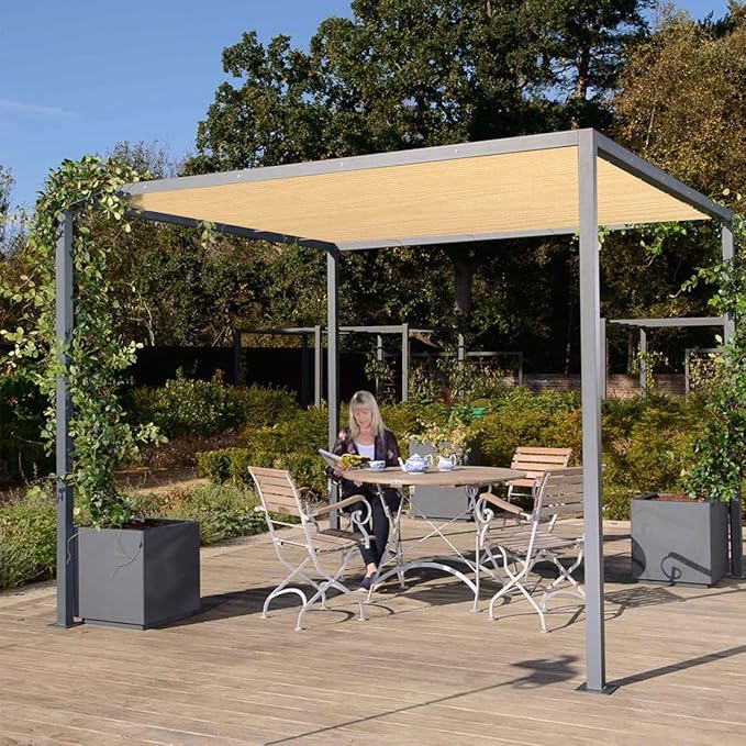 Eden's Decor Straight Flat-Edged Sun Shade Sail Rectangular 10' x 17' Beige UV-Blocking Outdoor Canopy Fabric Cloth Awning for Pergola Patio Garden Backyard Custom Size