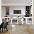 Freestanding Panel Dog Gate for Indoor Doorways, Stairs, or Hallways, Foldable Wooden Pet Gate, Support Feet Included, 24" Height-6 Panels, White