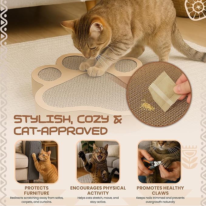 Paw-Shaped Cat Scratcher | Reversible Cardboard Kitten Scratcher | Kitten Scratching Board for Indoor Cats | cat Scratcher Cardboard for Small & Medium Cats & Kittens | Cat Toy (Small)
