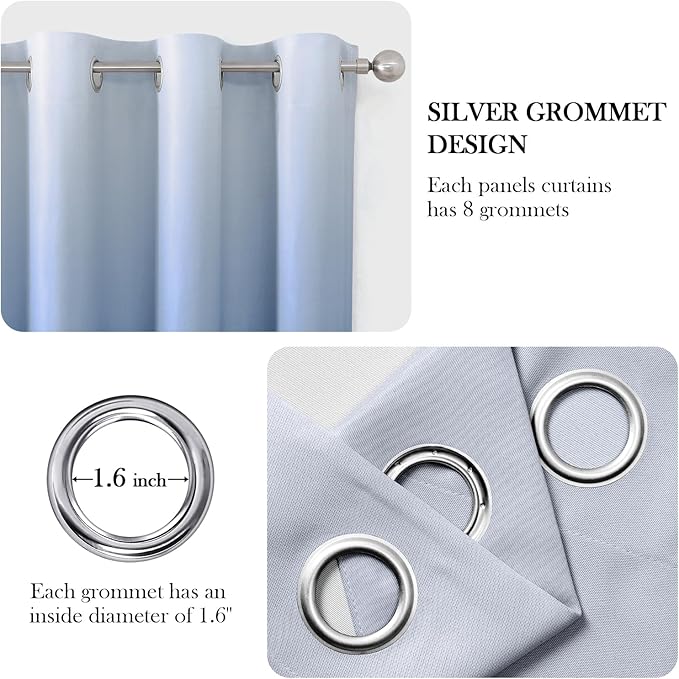 HOMEIDEAS Navy Blue Ombre Blackout Curtains 52 X 96 Inch Length Gradient Room Darkening Thermal Insulated Energy Saving Grommet 2 Panels Window Drapes for Living Room, Bedroom