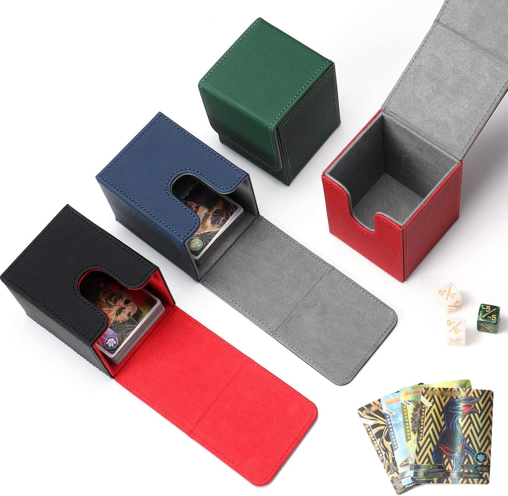 Yookeer 4 Pieces Leather Deck Card Boxes Cards Deck Game Box for Collectible Playing Card Box Compatible with MTG Commander(Black and Red, Green, Blue, Red,Vertical)