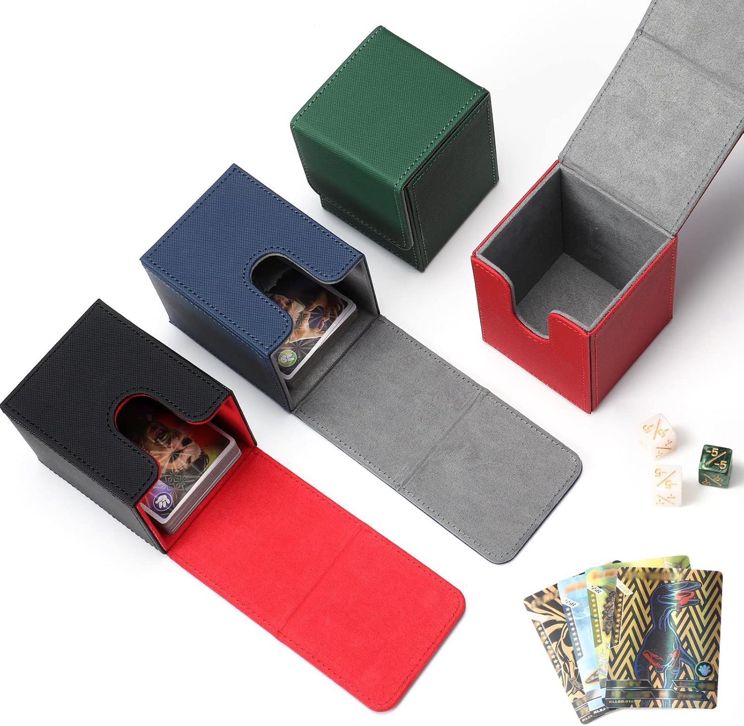 Yookeer 4 Pieces Leather Deck Card Boxes Cards Deck Game Box for Collectible Playing Card Box Compatible with MTG Commander(Black and Red, Green, Blue, Red,Vertical)