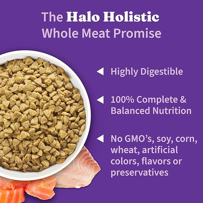 Halo Holistic Cat Food Wild Caught Salmon & Whitefish Formula, Healthy Grains Dry Cat Food, Complete Digestive Health, Kibble for Adult Cats, 6 lb Bag
