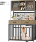 HITHOS 71" Tall Dog Crate Furniture, Indoor Dog Kennel with Hutch, 42" W Dog Cage for Large/Medium Dogs, Wood Dog Crates with 2 Storage Drawers, Heavy Duty Pet House, Rustic Brown