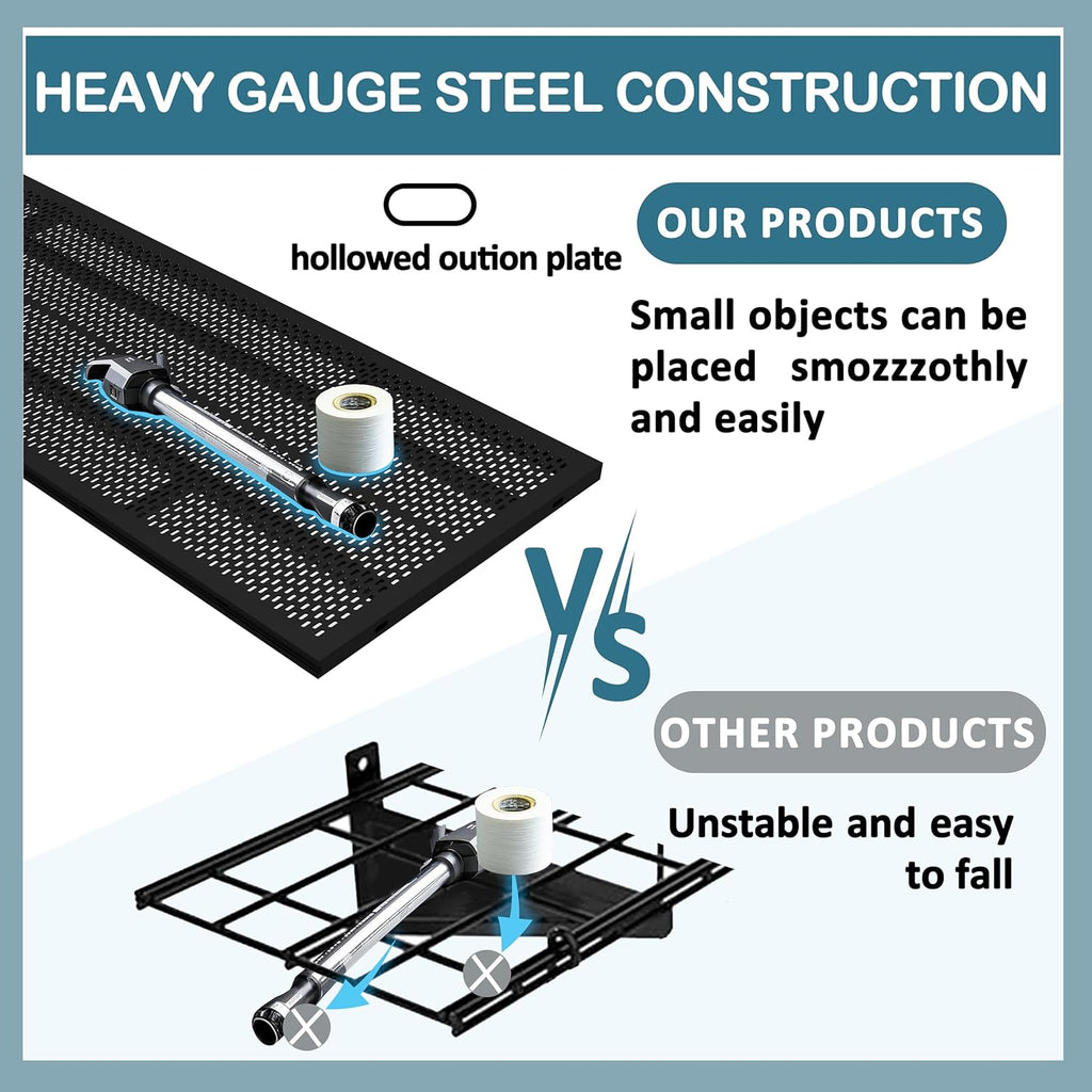 New 4 Pack Garage Wall Shelving, Heavy Duty 1.5' x 3.8' Wall Mount Storage Shelf with Hooks, Garage Storage Rack Floating Shelves, Holds 250 lbs Each
