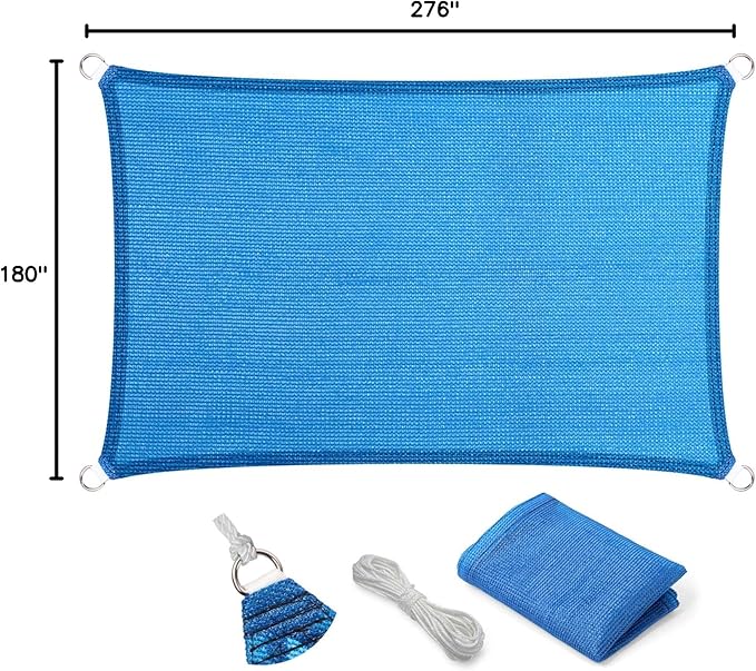Eden's Decor Straight Flat-Edged Sun Shade Sail Rectangular 15' x 21' Blue UV-Blocking Outdoor Canopy Fabric Cloth Awning for Pergola Patio Garden Backyard Custom Size