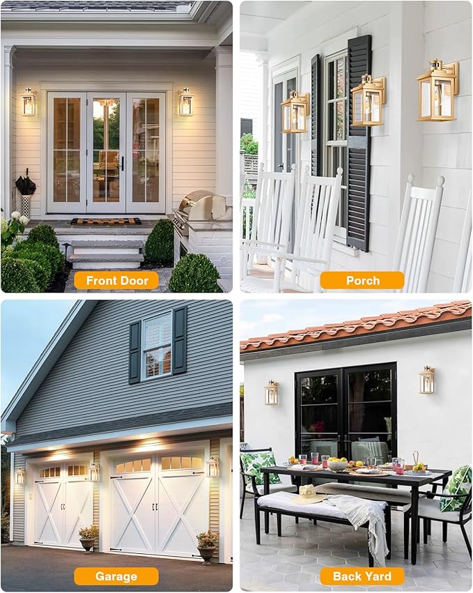 VIANIS Motion Sensor Exterior Lights for House, Dusk to Dawn Outdoor Light Fixture Lantern, Gold Waterproof Outdoor Motion Sensor Light for House, Doorway, Entryway, Garden, Hardwired, Non-Solar