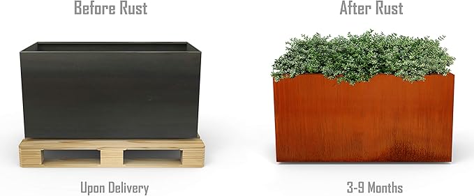Corten Steel Raised Garden Bed – 36-Inch Large Rectangular Planter Box | Heavy Duty, Low Profile Metal Design | Made in USA, Fully Assembled