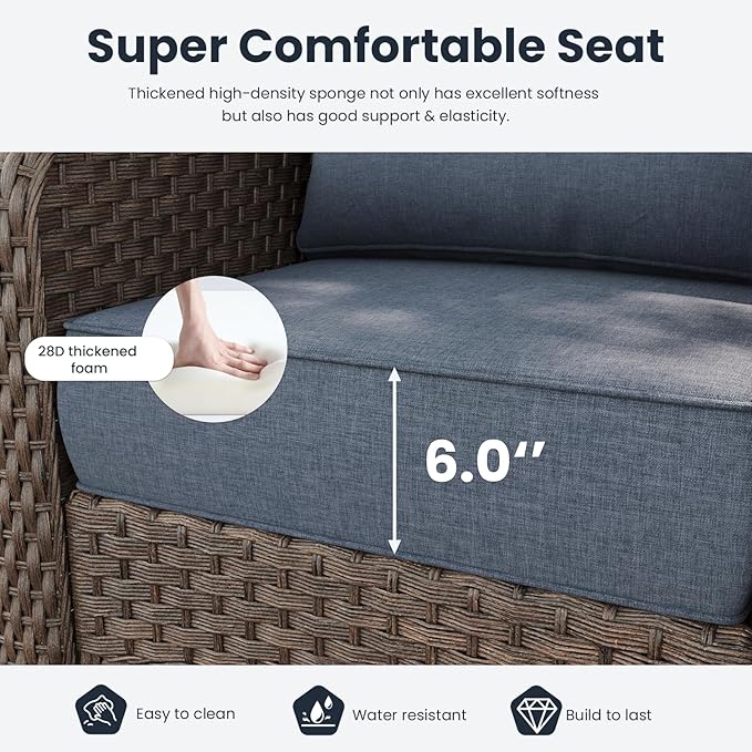 9 Pieces Outdoor Patio Furniture Sets with Rocking Swivel Chairs with 6-inch Thick Cushion and Side Table for Deck Lawn