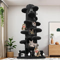Super Large Cat Tree for Indoor Cats, All-in-One Tall Cats Tower with Scratching Post, Luxury Multi-Level Solid Wood Cat Condo for Multi-Cat Families (Black)