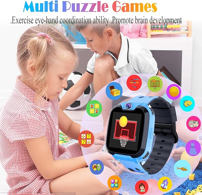 Goodatech Smart Watch for Kids Boys Girls Learning Toys with 16 Games Phone Call SOS, Camera Voice Music Player Recorder Alarm Clock,4-12 Years Birthday (Blue)