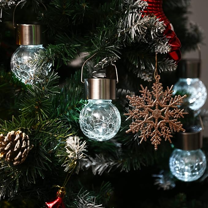 GIGALUMI 24 Pack Solar Outdoor Lights, Solar Hanging Lights for Christmas Decoration-Cracked Glass Solar Lights Outdoor Waterproof for Garden, Yard, Fence, Tree(Cold White)