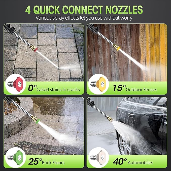Electric High Pressure Washer - Portable Washer with 23 FT Water Outlet & 6.6 FT Inlet Hose, Steel Spray Wand, Foam-Adjustable Cannon,4 Nozzle Set, Cleans Car/Patio/Fence/Window, 3800PSI 2.4GPM