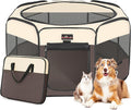 Aivituvin Dog Playpen, Foldable Pet Play Pens with Carrying Bag for Cat, Puppies, Rabbits, Portable Dog Tent Crates Cage for Travel Camping Indoor Outdoor, Removable Shade Cover, Brown M
