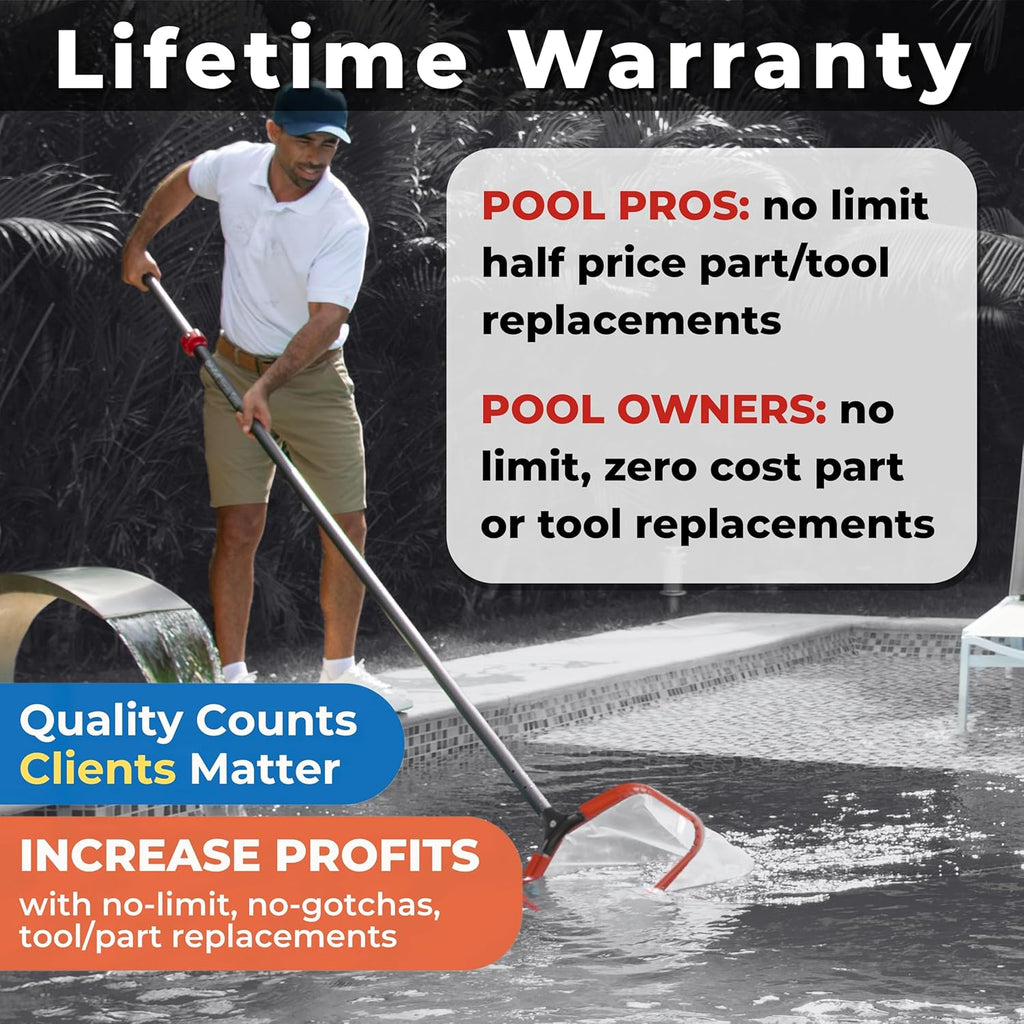 ProTuff 17" Silt Net Pool Skimmer for PROS – “490 Promise” Unlimited Unconditional Replacement – Ultra-Durable Ultra Fine Net for Silt – Heavy-Duty Aluminum Frame, EZ-Clip & Deep Bag for Cleaning