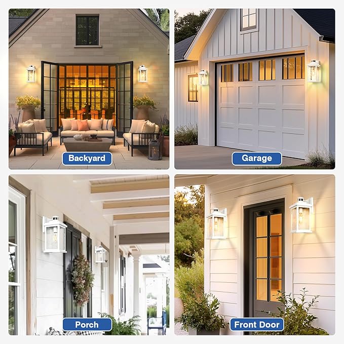VIANIS Large Adjustable Sensitivity Motion Sensor Exterior Porch Lights, White Dusk to Dawn Outdoor Lighting, Anti-Rust Waterproof Front Porch Light for Garage, Front Door