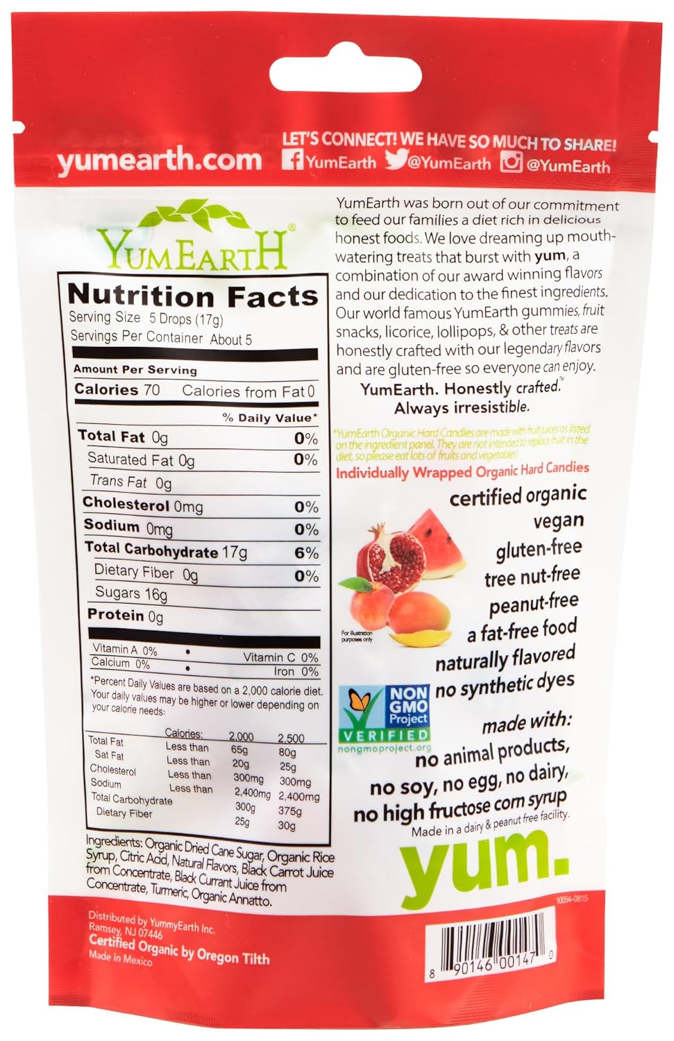 YumEarth Organic Fruit Drop Candy, 3.3 oz., Pack of 6