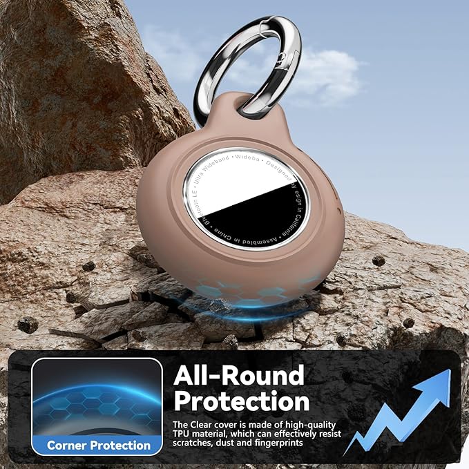 Upgrade Waterproof 2 Pack Airtags Holder with Apple Airtags Keychain, Hard PC Air Tag Case, Anti-Scratch & Shock Air tag Holder, Men's Women's Keyrings & Keychains-Black+Light Brown