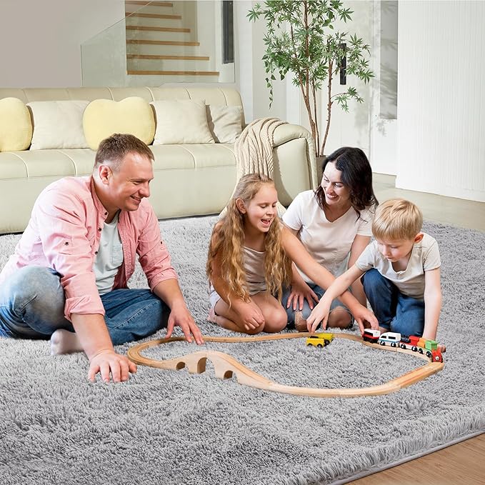 Rugs for Living Room 6x9 Light Grey, Large Big Fluffy Shag Fuzzy Plush Soft Carpet for Bedroom, Kids Home Decor Aesthetic, Nursery, Modern Shaggy Area Rug for Classroom Office, Anti-Skid