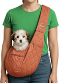 Small Dog Carrier Sling – Copper Brown Hands‑Free 2‑in‑1 Cross‑Body & Handheld Pet Sling for Small Dogs up to 10 lbs, Parachute‑Grade Rip‑Stop Nylon, Padded Strap & Safety Tether