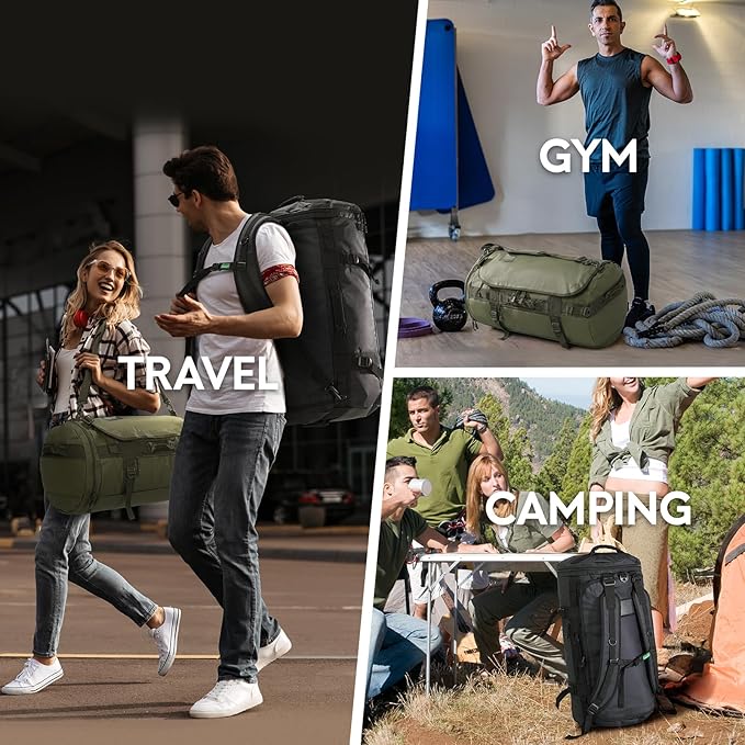 Haimont Large Duffle Backpack Bag for Men, Long Travel Duffel with Backpack Straps, Heavy Duty Back Packs with Shoes Compartment, Water-resistant, 90L, Black