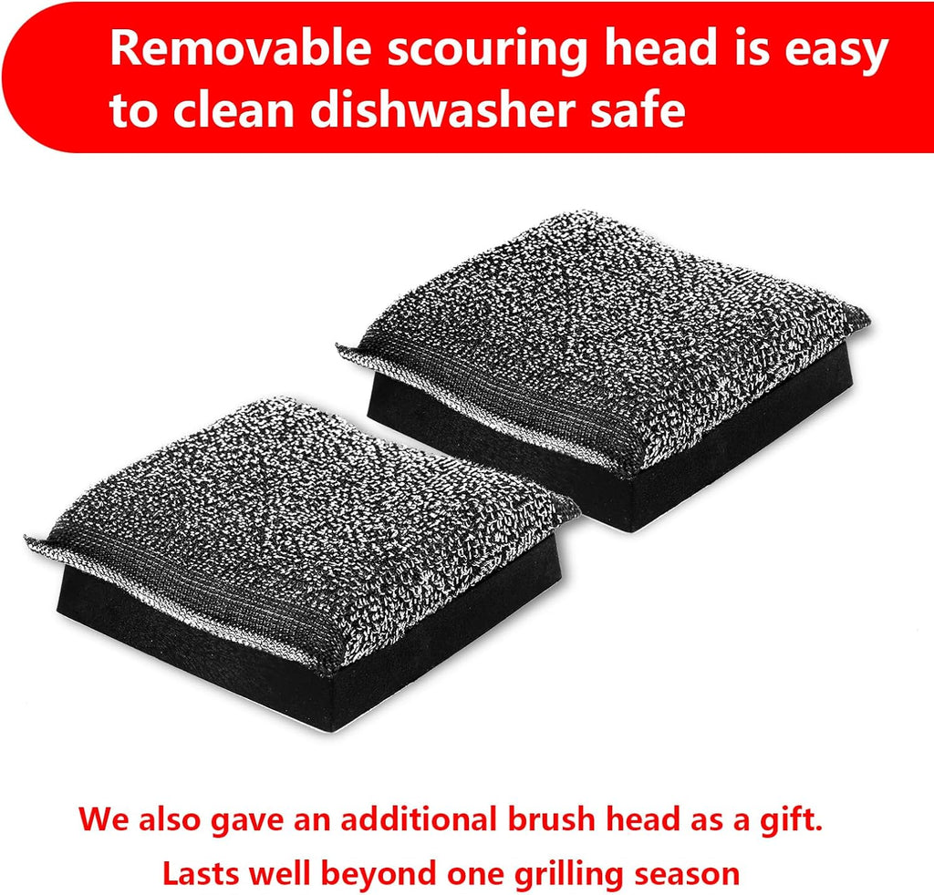 Grill Brush Bristle Free,Unique Steel Fibers Pad [Safe & Efficient] Perfect for Cast Iron/Stainless-Steel Grates - with 1 Replaceable Cleaning Head - Safe Grill Cleaner for Outdoor Grill