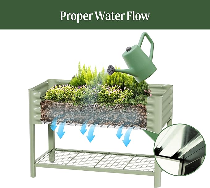 Elevated Raised Garden Bed-V Series, 2' x 6' Garden Beds with Legs & Storage Rack for Patio Porch, 1000 Lbs Weight Capacity, Outdoor Planter Boxes for Gardening Herbs Vegetables Flowers, Olive Green