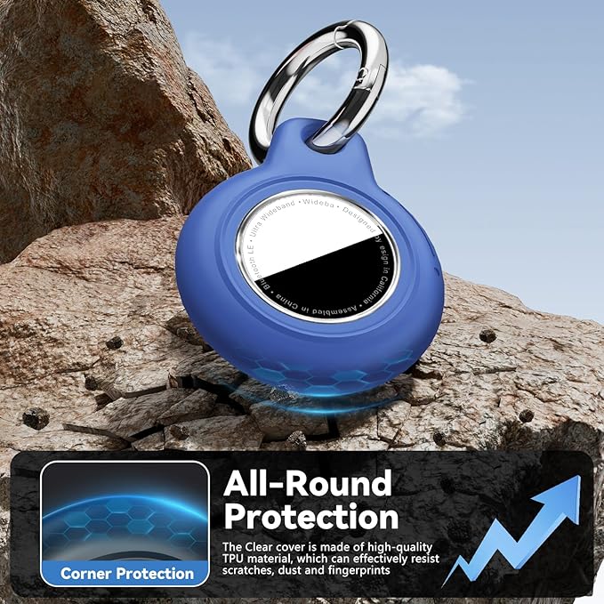 Upgrade Waterproof 4 Pack Airtags Holder with Apple Airtags Keychain, Hard PC Air Tag Case, Anti-Scratch & Shock Air tag Holder, Men's Women's Keyrings & Keychains -Black+Blue