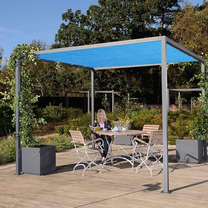 Eden's Decor Straight Flat-Edged Sun Shade Sail Rectangular 8' x 20' Blue UV-Blocking Outdoor Canopy Fabric Cloth Awning for Pergola Patio Garden Backyard Custom Size