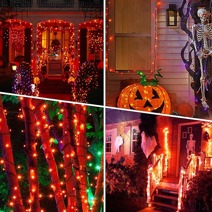 weillsnow 164FT 500 LED Orange Halloween Lights, 8 Modes Waterproof Plug in String Lights for Halloween Indoor Outdoor Yard Party Wedding Garden Home Decorations (Orange)