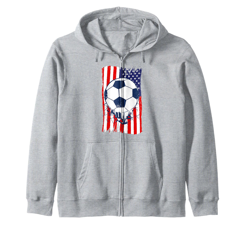 American Flag Distressed Soccer Artwork Hoodie - Novelty Apparel Unisex