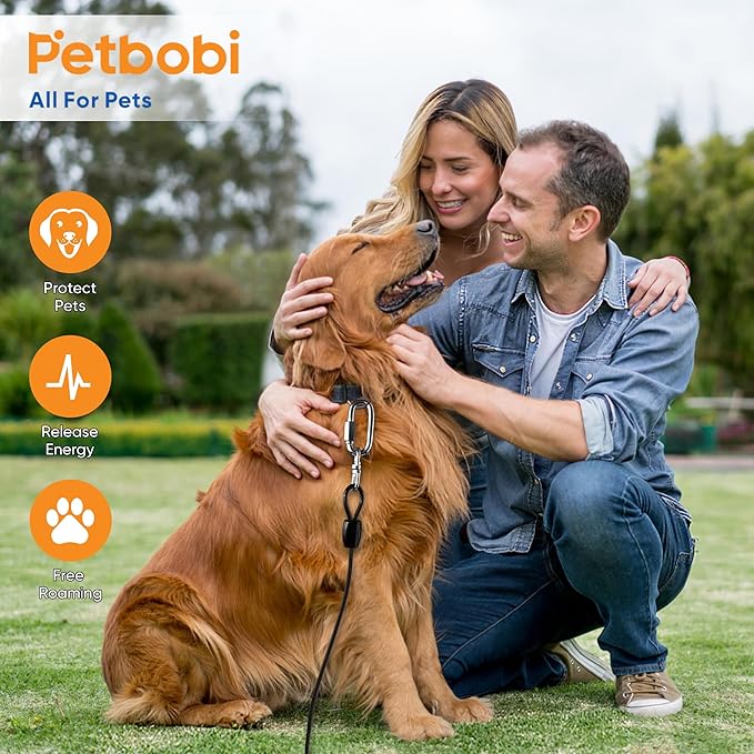 Petbobi Heavy Duty Dog Tie Out Cable and Stake - 40FT Steel Wire Dog Leads for Large Dogs Up to 300lbs, Anti Rust Spiral Stake with Strong Leash & 360° Swivel Hooks - Ideal for Yard, Outdoor & Camping