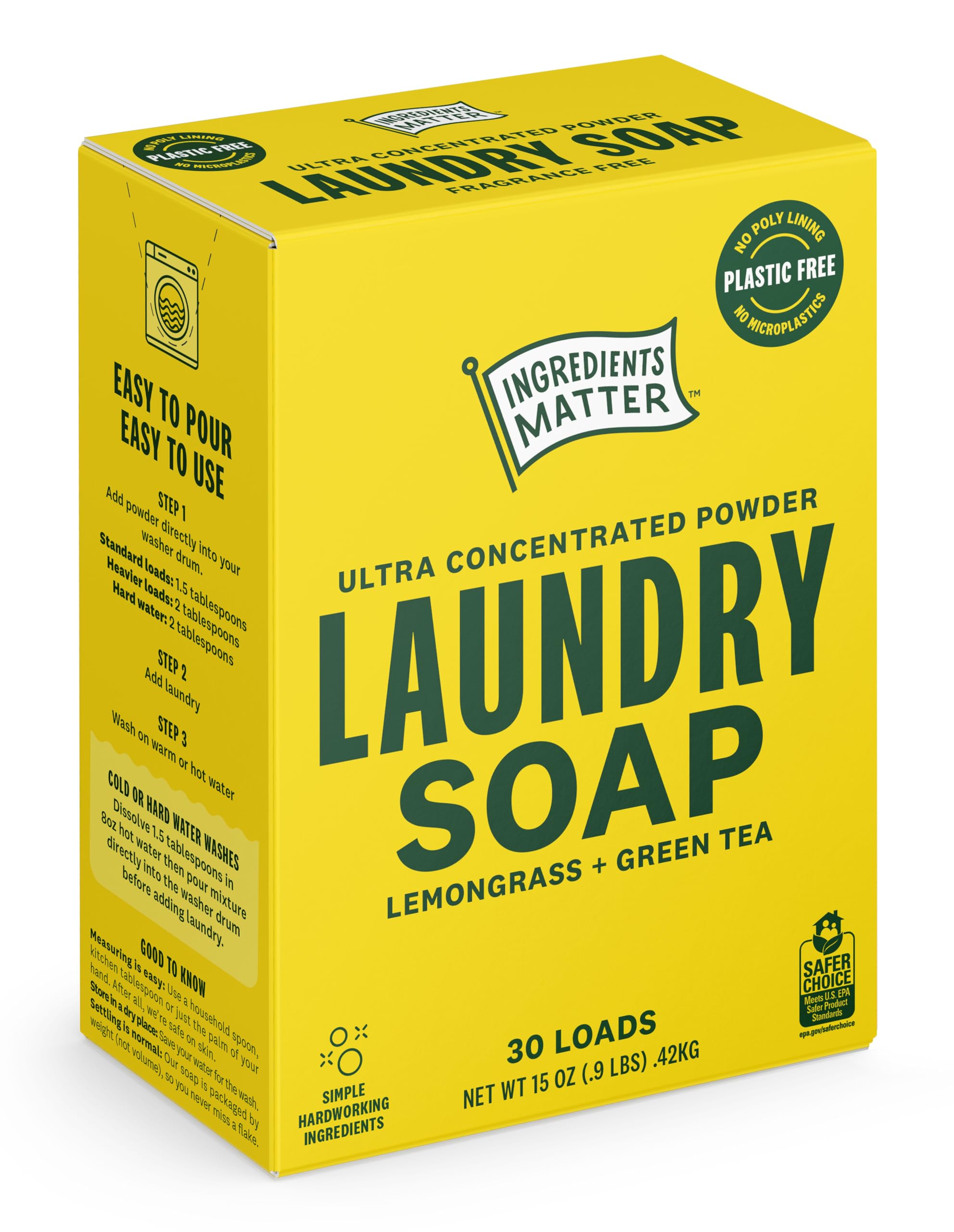 Ingredients Matters - Lemongrass Laundry Powder, 30 oz (Case of 8) - Natural Laundry Detergent