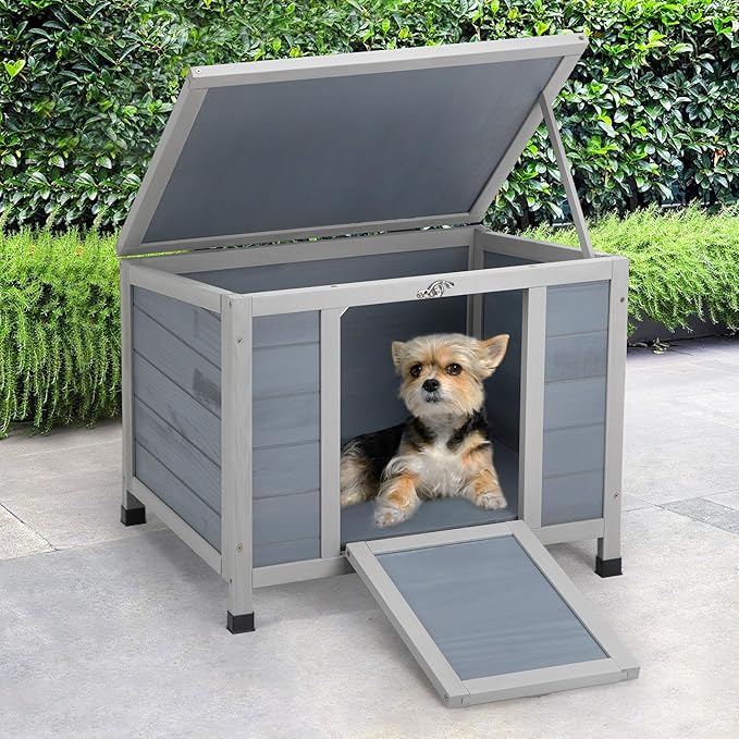COZIWOW 24inches Wooden Catio Outdoor Cat House Small Animal House，Rabbit Hutch Indoor，Stable Weatherproof Bunny Cage Pet Shelter for Small Cat Dog Rabbit Guinea Pig (Grey)