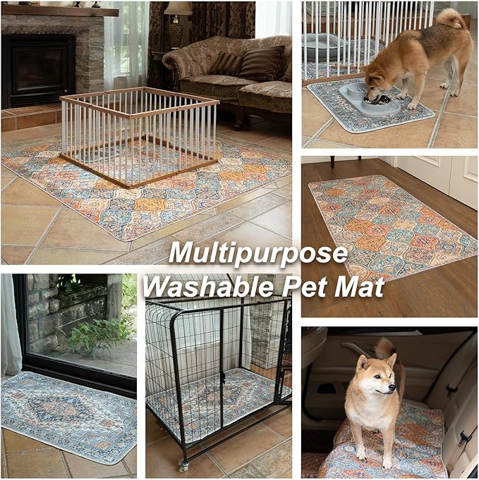 nunubaby Washable Pee Pads for Dogs, Stylish, Non-Slip and Leak-Proof Pee Pads. Reusable Potty Pads for Dogs for Crates and Floors.(Red/Multi, 72" x72")