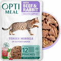 Optimeal Grain-Free Wet Cat Food – Beef & Rabbit Recipe, High Protein & Moisture Rich Indoor Adult Cats Food, Tender Morsels in Savory Gravy Natural Ingredients - 3 oz Pouches, 12 Pack