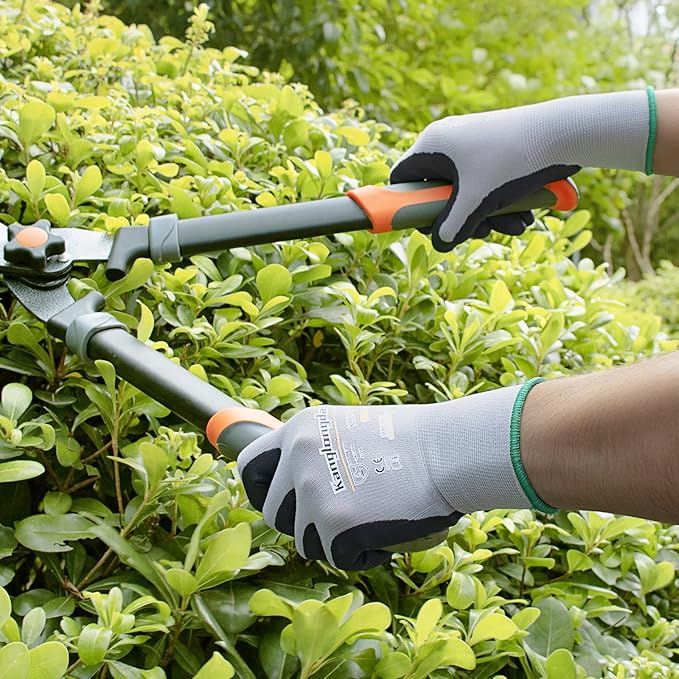 6-Paris XL Work Gloves for Men and Women, Nitrile Coated Safety Protective Gloves with Grip, Ideal for Gardening, Warehouse, Mechanic, Light Duty Construction Work
