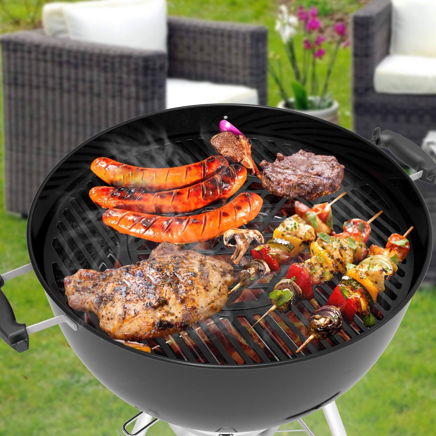 onlyfire Cast Iron Grill Grate Replacement Gourmet BBQ System for Weber 22inch Kettle Charcoal Grills