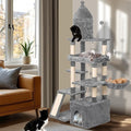 Large Cat Tree Tower for Large Cats, Cat Scratching Post, Self Grooming Post, Interactive Cat Toys, Oversized Perch and Basket, Heavy Duty 72", Light Grey