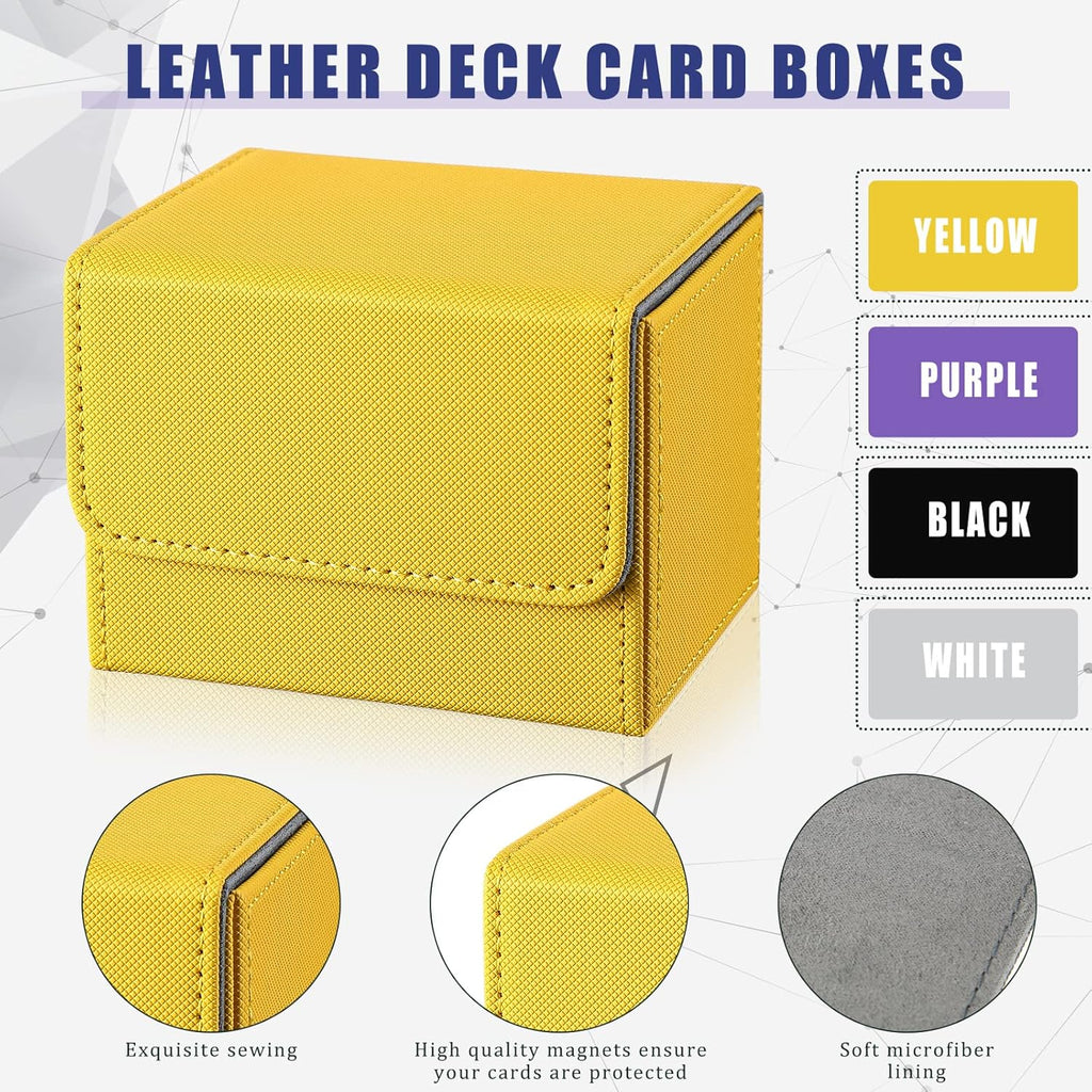 Yookeer 4 Pieces Leather Deck Card Boxes Cards Deck Game Box for Collectible Playing Card Box Compatible with MTG Commander(Black, Purple, Yellow, White,Horizontal)