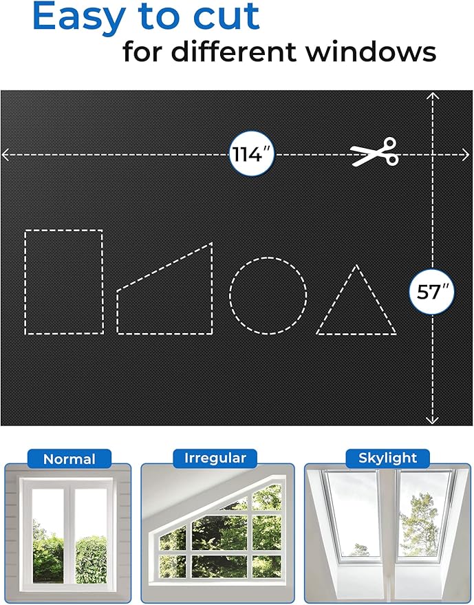 Sumobaby Blackout Curtains for Bedroom Portable 114"x57",No Drill Black Out Shades with Upgraded Hook&Loop Tapes,100% Blackout Window Cover,Easy to Cut Fit Blinds for Bedroom,Nursery(2 Panels,Black)