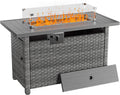 44" Fire Pit Table with Wind Guard for Outdoor, Auto-Ignition Propane Gas Firepits Rattan Rectangular Table for Outside Patio 60,000 BTU, Gray