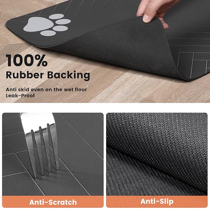 Pet Feeding Mat-Absorbent Pet Placemat for Food and Water Bowl, with Waterproof Rubber Backing, Quick Dry Water Dispenser Mat for Dog and Cat (17"x27", Beige)